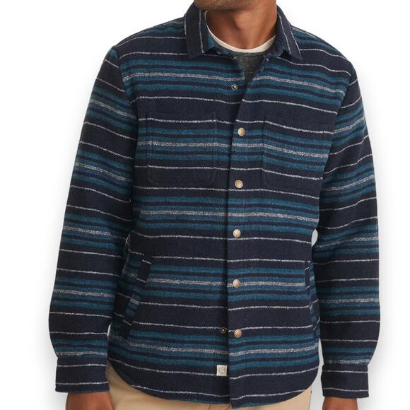 Marine Layer Striped Snap Shacket Dark Navy Baja - Picture 1 of 6